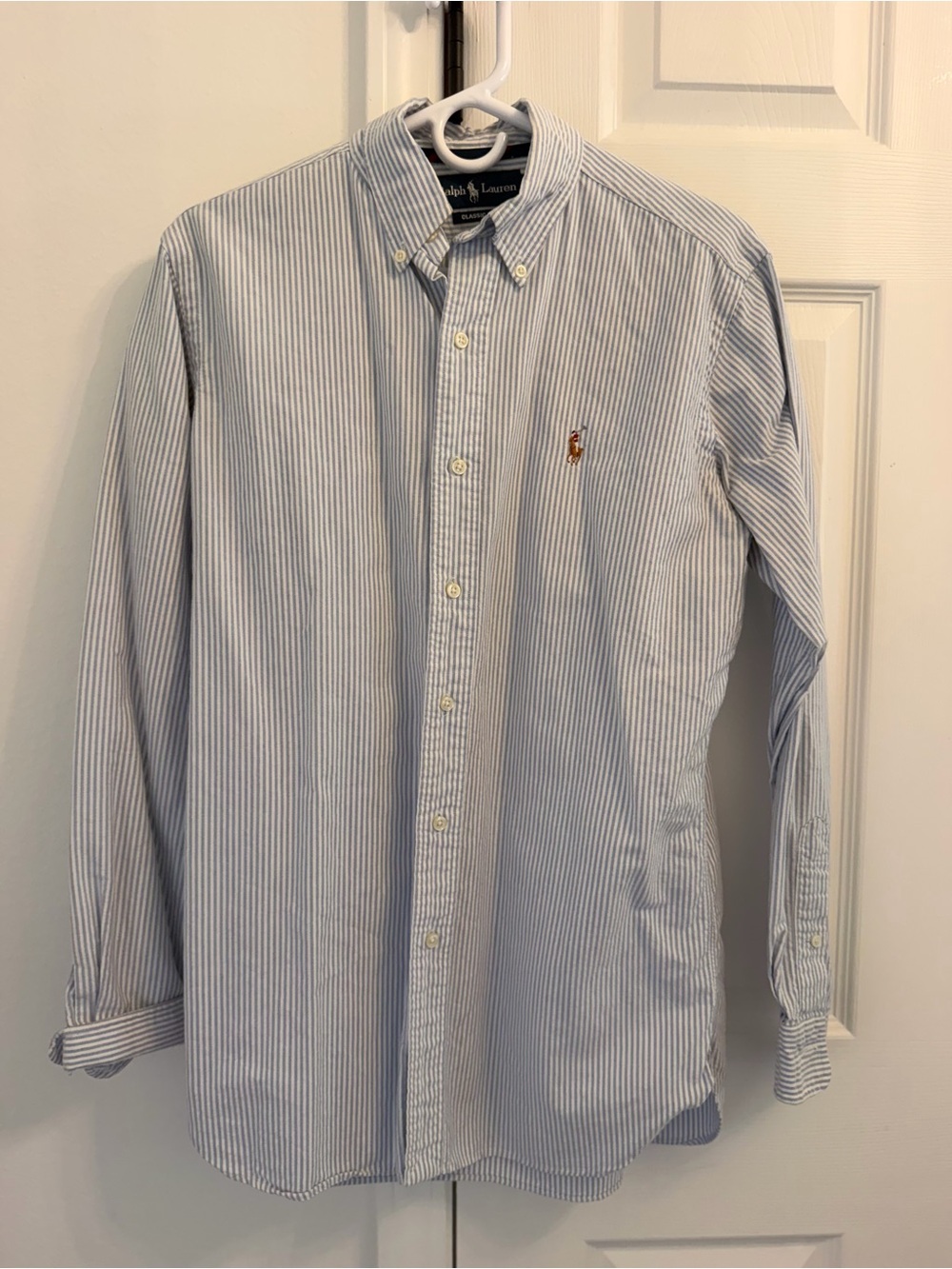 Ralph Lauren Light Blue and White Striped Button-Down Shirt